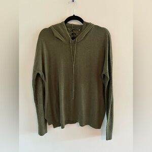 Stitches & Stripes Antara Crochet Sleeve Hooded Pullover Sweater